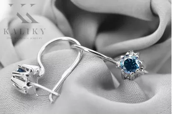 Стерлингово сребро 925 14k 583 Aquamarine Обеци vec053s Руски Съветски СССР Винтидж крафт Ар-деко style